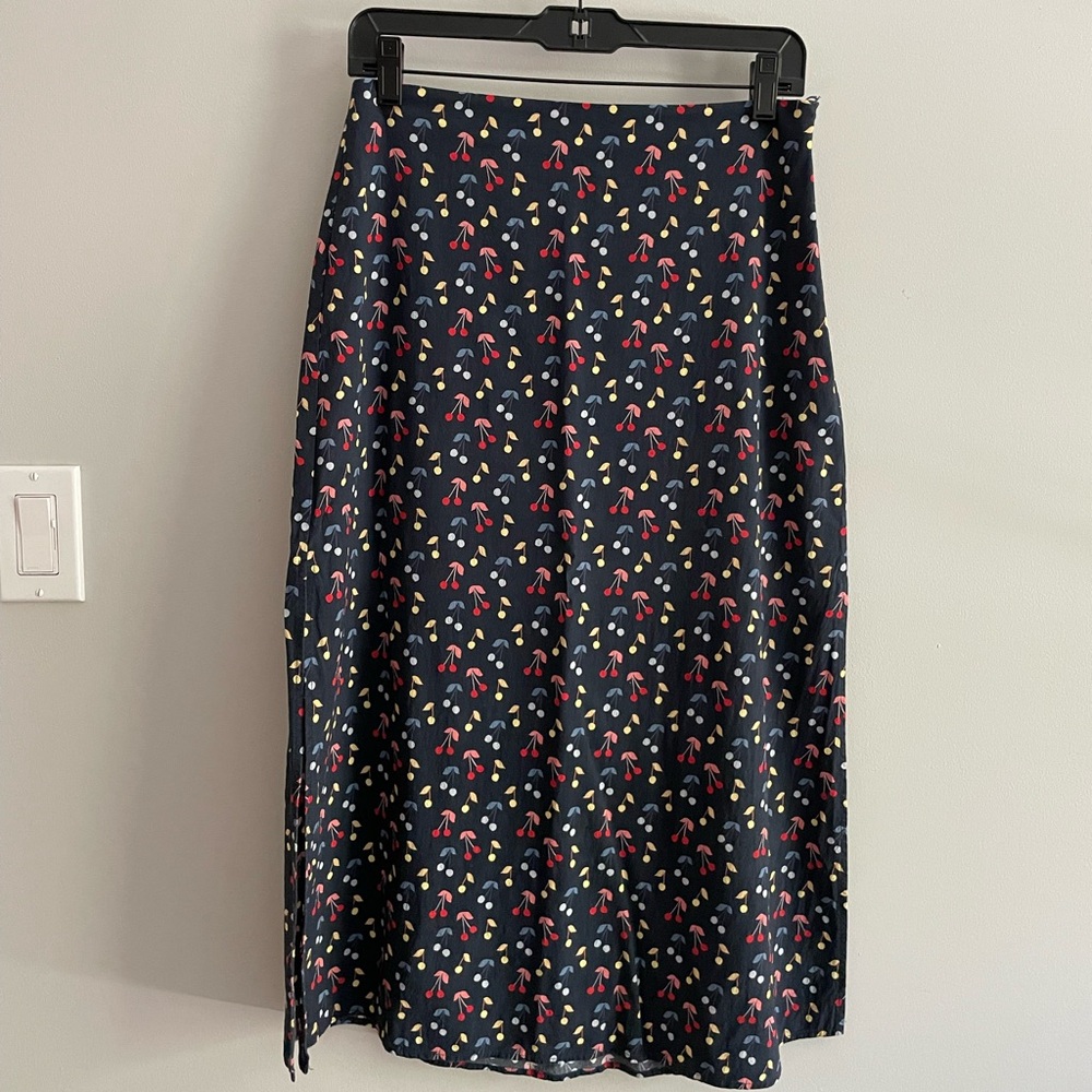 Cherry Print Marine Layer “Ryan Slip Midi Skirt”